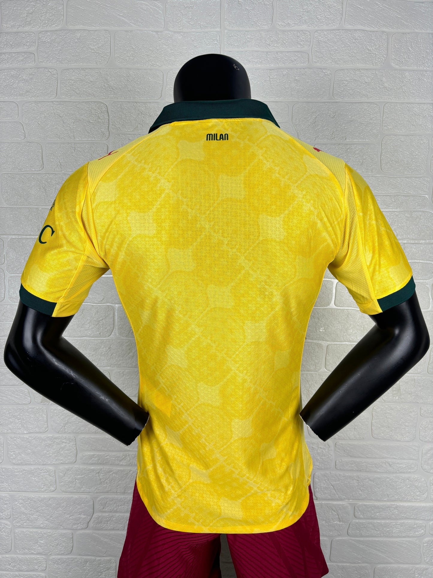 2025/26 AC Milan Third Away Player Version Jersey - Yellow Dark Green - Emirates - AC Milan Shadow Pattern