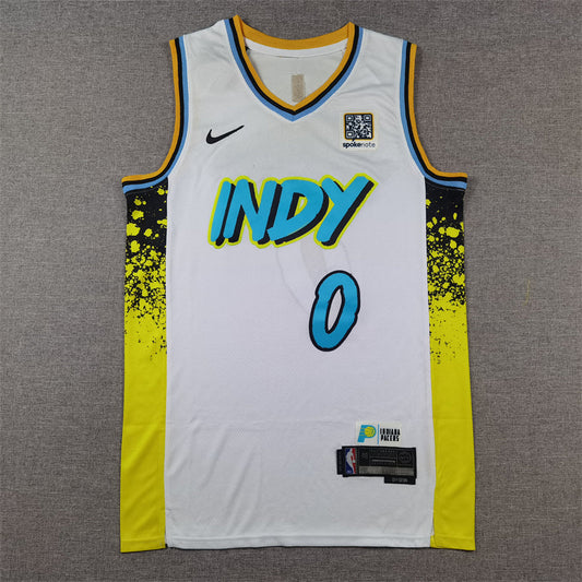 Men's Indiana Pacers Tyrese Haliburton #0 White 2024/25 Swingman Player Jerseys - City Edition