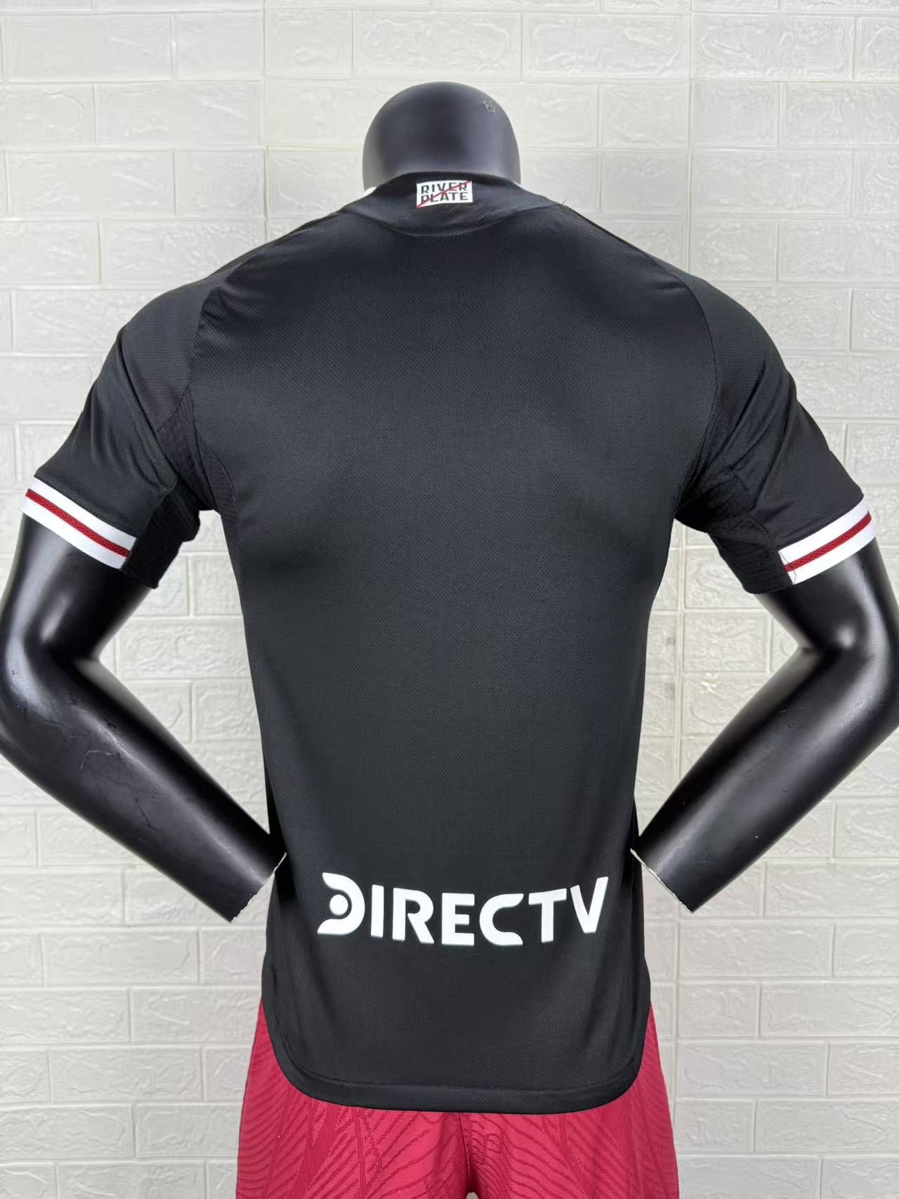 2025/26 River Plate Away Player Version Jersey - Adidas - Black Red Vertical Wide Stripe - White Red Striped V-Neck Collar - Betano White Sponsor