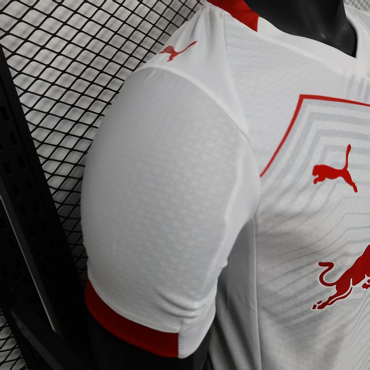2025/26 Red Bull Bragantino Home Player Version Jersey -  White Silver Grey Large V-Shape Chevron Pattern - Red Bull Double Bull Yellow Sun Crest