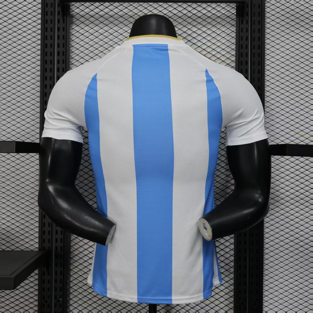 2025/26 Argentina Home Player Version Jersey - White Body Sky Blue Vertical Stripes Three Gold Stars - Gold Three Stripes - AFA Crest - Men's