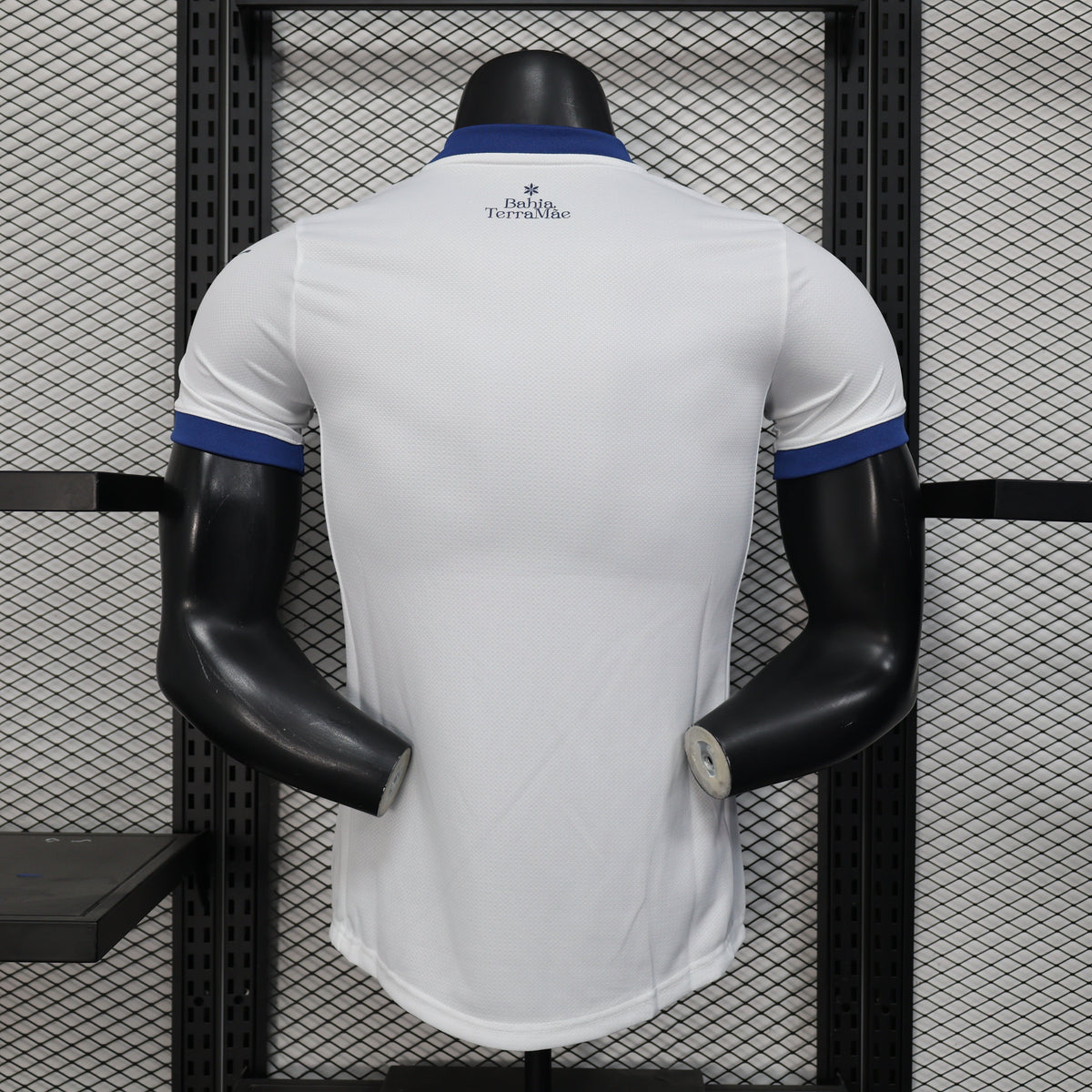 2025/26 Bahia Home Player Version Jersey -  White Body - Dark Navy Blue V-Neck Collar & Sleeve Cuffs - Black Puma Logo - Bahia Crest Three Gold Stars - Clean Chest