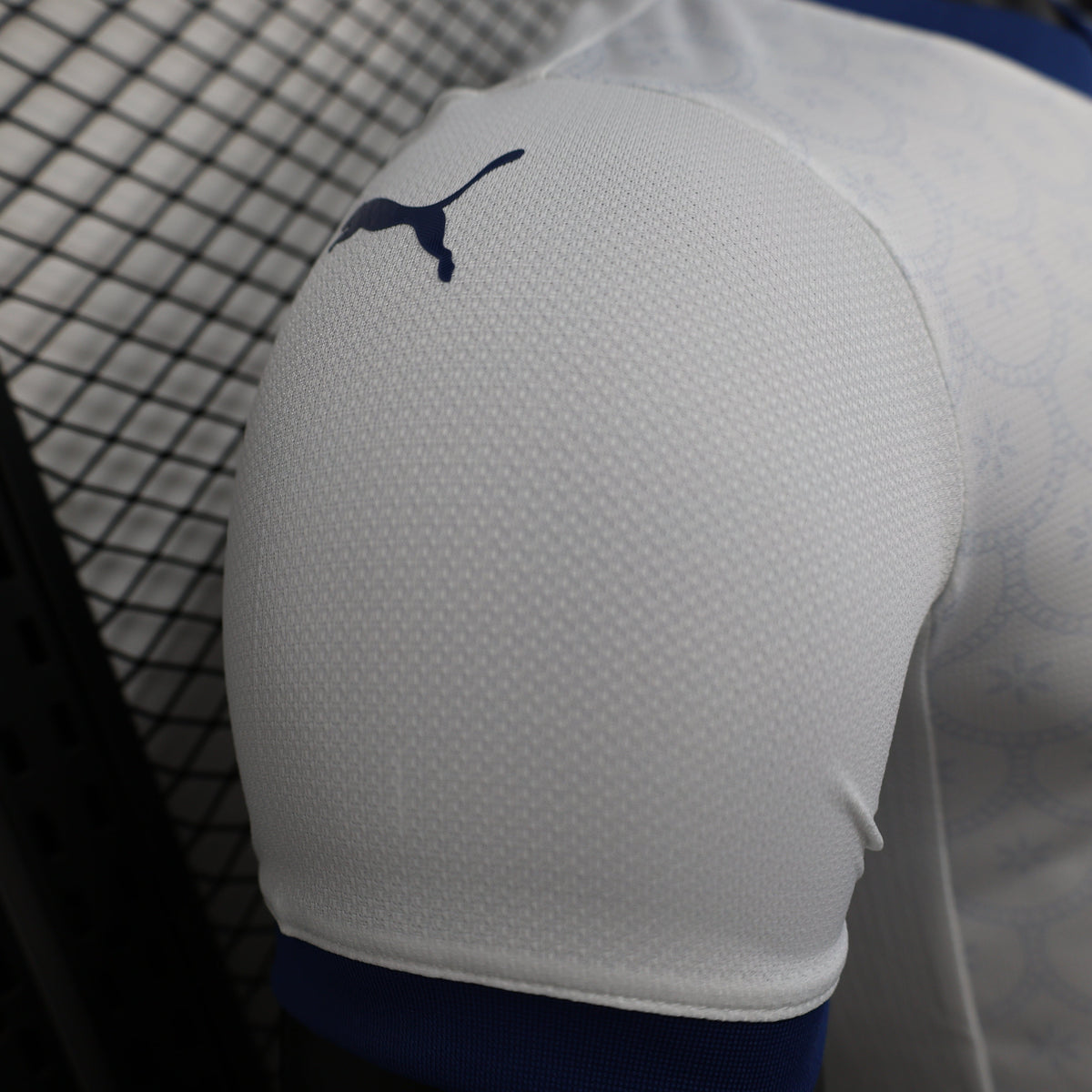 2025/26 Bahia Home Player Version Jersey -  White Body - Dark Navy Blue V-Neck Collar & Sleeve Cuffs - Black Puma Logo - Bahia Crest Three Gold Stars - Clean Chest
