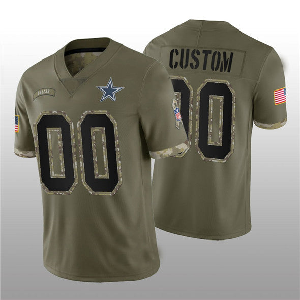 Custom1 Dallas Cowboys ACTIVE PLAYER 2022 Olive Salute To Service Limited Stitched Jerseys Football Jerseys
