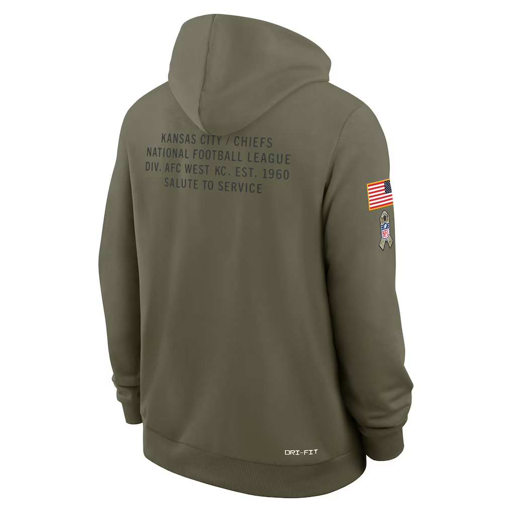 Men's Kansas City Chiefs Nike Olive 2025 Salute to Service Sideline Standard Issue Dri-FIT Hoodie