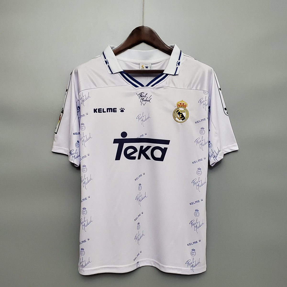 Real Madrid 1995-96 Home Retro Jersey – White All-Over Print Teka Kelme Fan Version La Liga Football Shirt